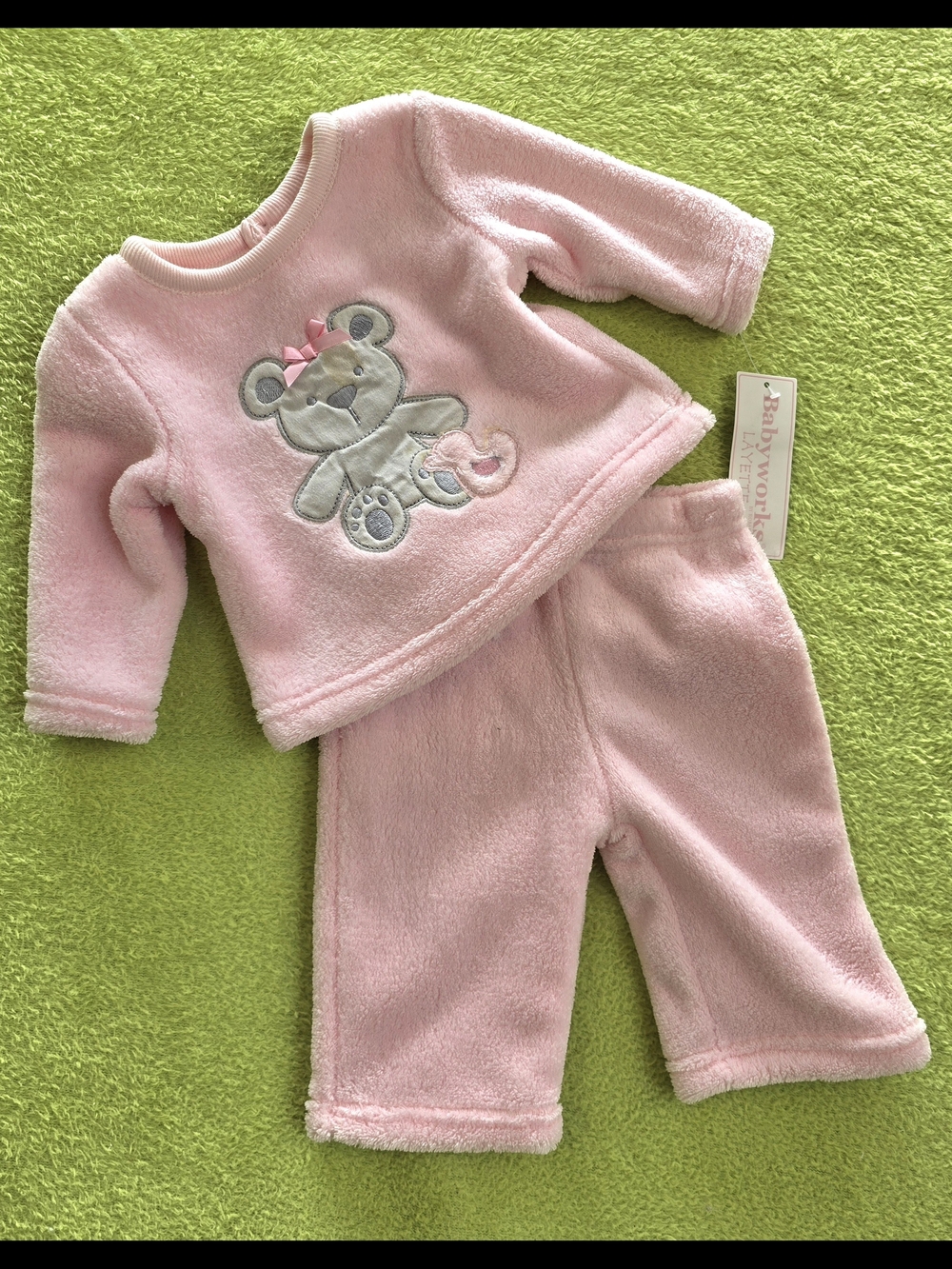 NWT 3-6M  Baby GIRLS 2P Fleece PANTS SET Ultra-soft Pink +Teddy Bear & Ducky (2)